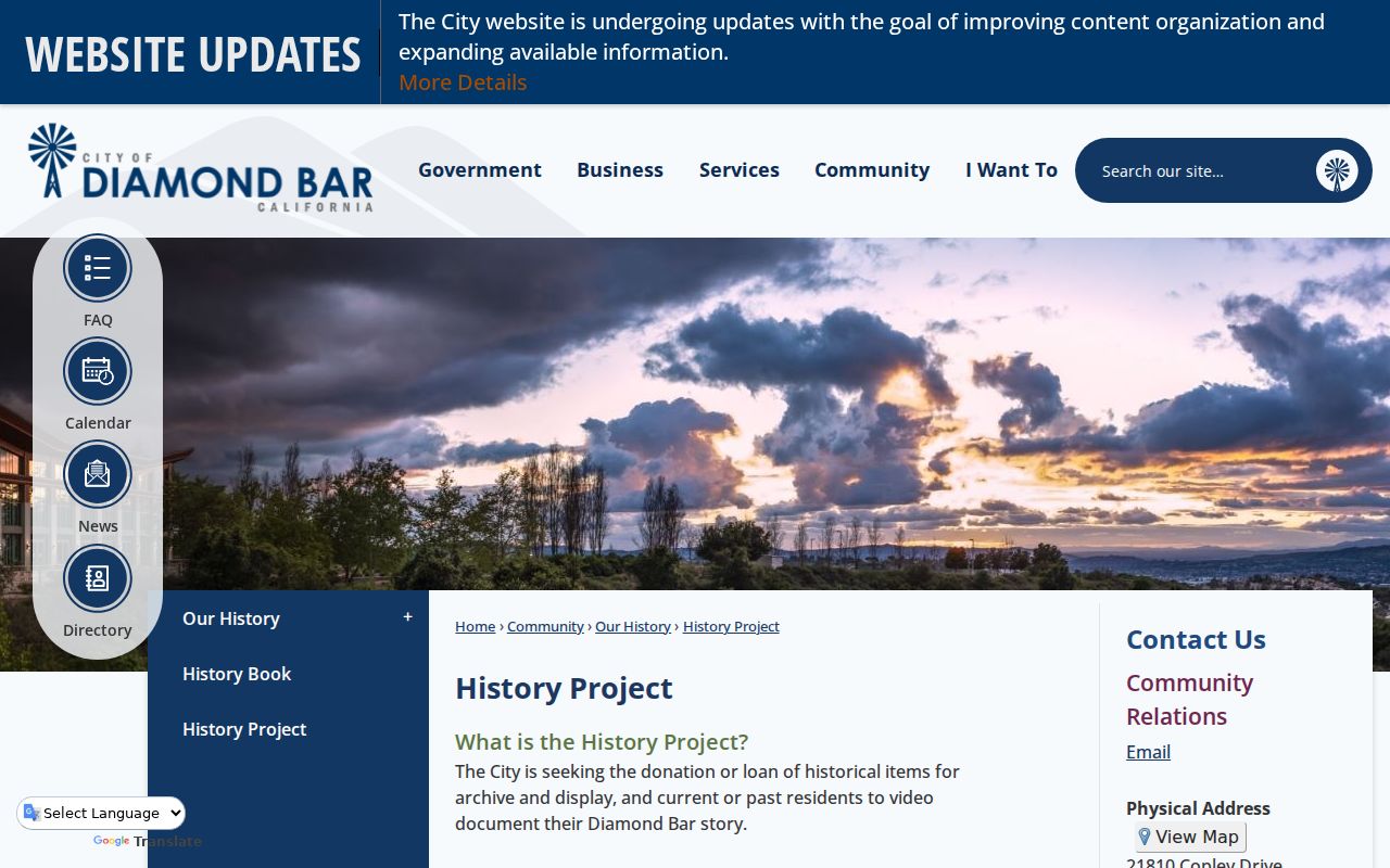 Diamond Bar city directory history project and oral histories