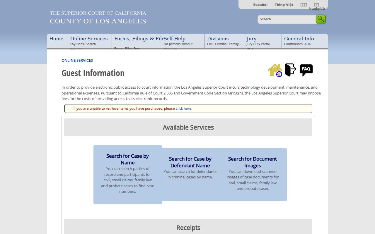 Diamond Bar resident lookup Los Angeles Superior Court guest search information